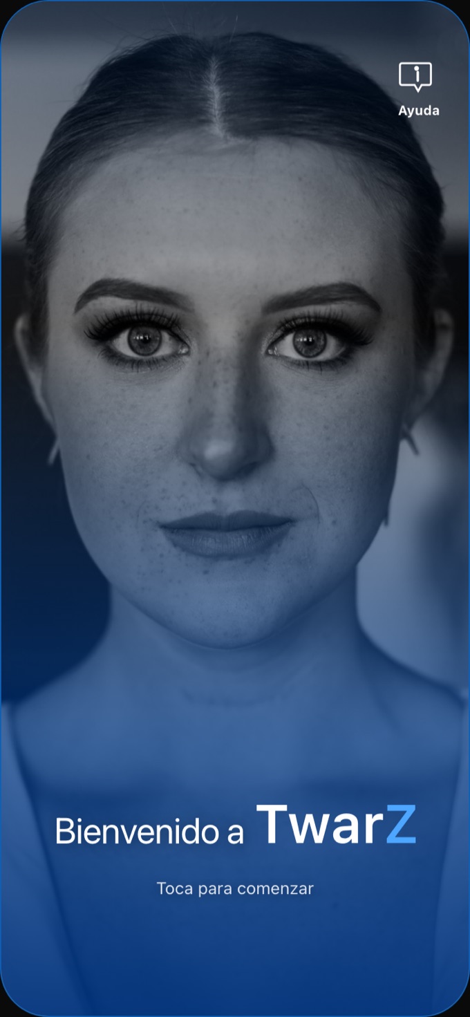 Pantalla de bienvenida de la app Twarz